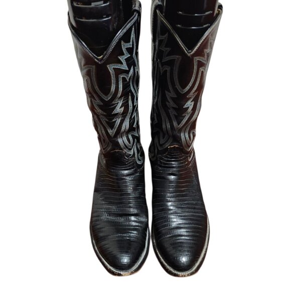 VINTAGE JUSTIN BLACK LEATHER COWBOY BOOTS SIZE 7.5 D WESTERN STYLE 9073 USA - Picture 2 of 15